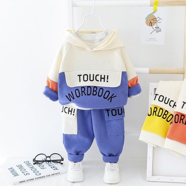 

spring baby tracksuit newborn boy letter patchwork hoodie+pants two piece kids set casual toddler boys outfits hooded baby suit, White