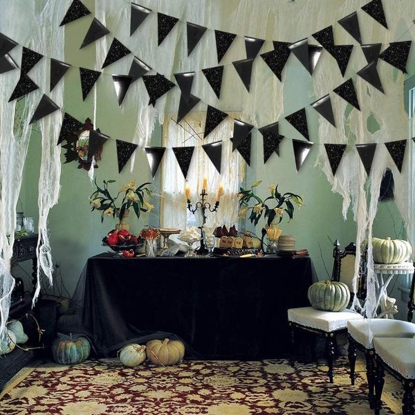 

party decoration 3 meters 27 flags glitter mirror paper black banner halloween garlands birthday national festival pennant