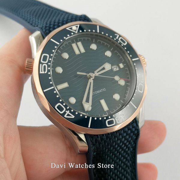 

41mm bliger/sterile rose golden mechanical men watches fashional sapphire glass blue watch board, Slivery;brown