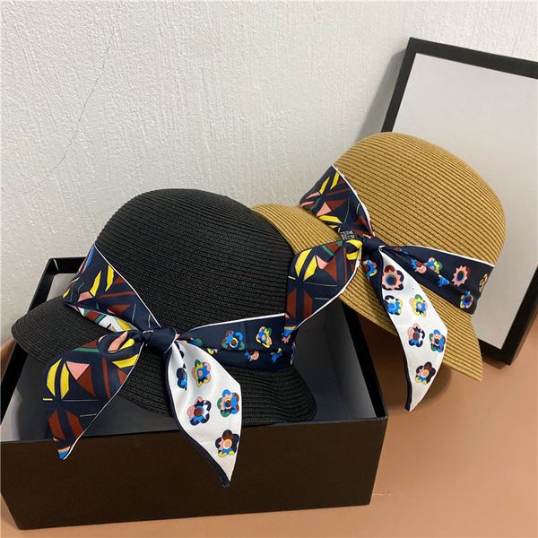 

straw women's summer colorful ribbon bow small fresh fisherman's hat outdoor leisure beach hat, Yellow