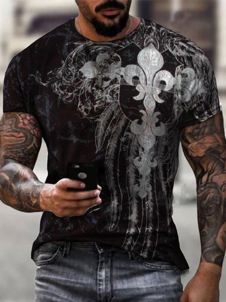 

men's t-shirts summer t-shirt black tattoos 3d print pattern short-sleeved streetwear harajuku tshirt casual brand t shirt plus size te, White;black