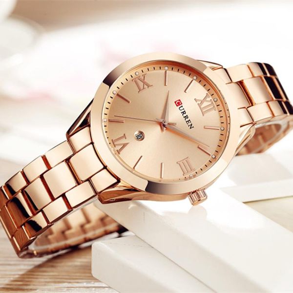 

wristwatches curren watch women quartz female bracelet watches fashion stainless steel band wrist for ladies, Slivery;brown