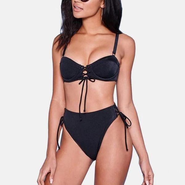 

women's swimwear ouling 2021 black push up bikini set with wire bandage high waist bikinis swimsuit women push-up bathing suits biquini, White;black