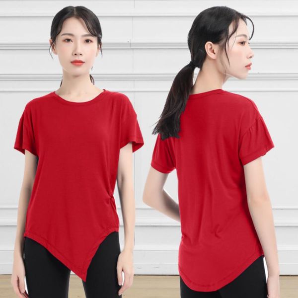 

stage wear fast-dry fashion women latin dance costume short sleeve comfortable blouse soft texture practice clothing, Black;red