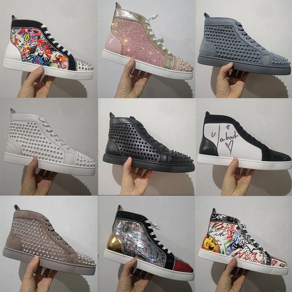 

2022 men women designer shoes luxury sneakers spikes high low black white light blue grey suede mens flats trainers outdoor jogging walking