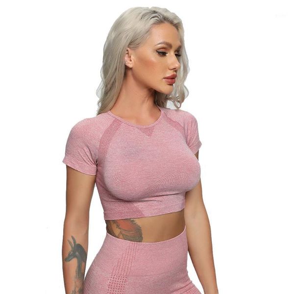 

yoga outfit seamless fitness women workout sportswear short sleeve shirt running crop gym sport cycling t-shirts 2021