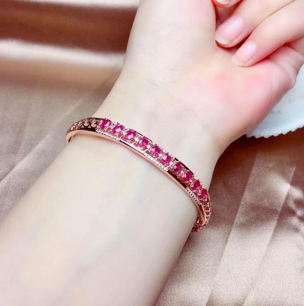 

other bracelets real natural ruby bangle 925 sterling silver fine jewelry bracelet, Golden;silver