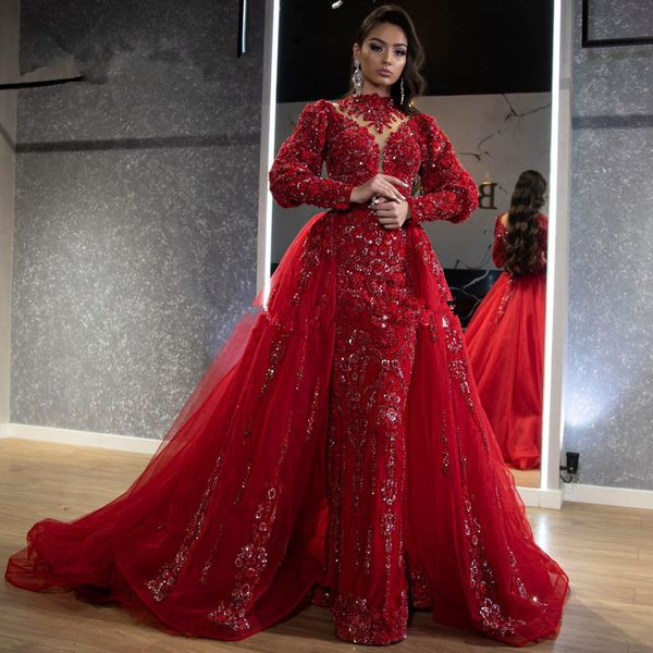 

turkish long middle east evening dresses luxury customized dubai kaftans islamic robe de soiree prom party gowns with detachble train, Black;red