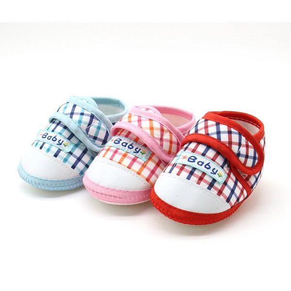

first walkers baby shoes girl plaid cotton sneaker anti-slip soft sole toddler