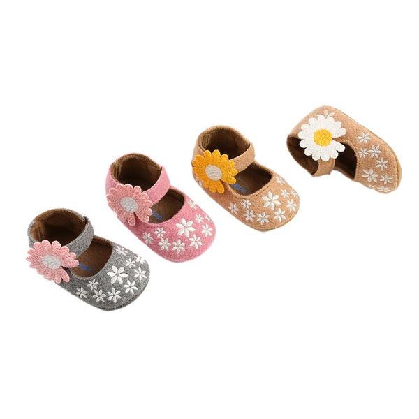 

first walkers baby girls flats soft simple cute sole infant slippers embroidery princess dress shoes with sunflower