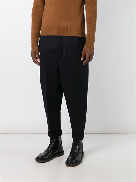 

men's pants casual small turnip spring and autumn black british style youth fashion nine-point roll edge design