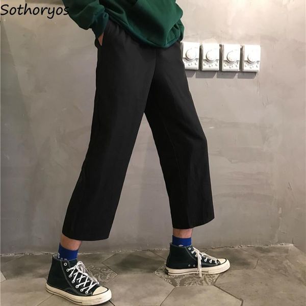 

women's pants & capris women high waist harajuku simple womens solid all-match korean style leisure loose straight ankle-length ulzzang, Black;white