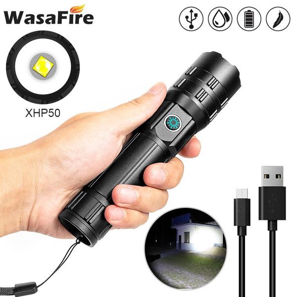 

ultra bright xhp50 led 5 modes zoom torch aluminum alloy usb rechargeable camping lanterna by 18650/26650
