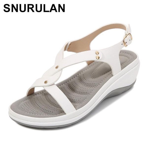 

dress shoes snurulan women sandals female wedge buckle woman mid heels casual solid 2021 ladies comfortable beach big size, Black