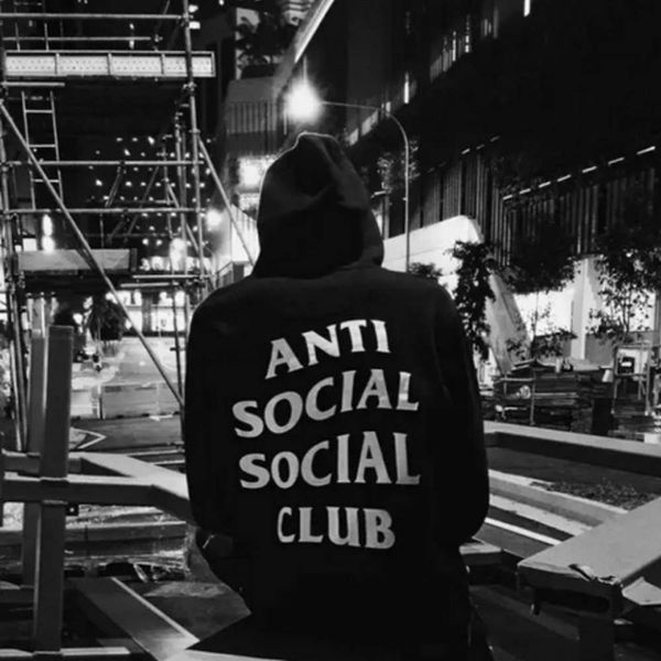 

2020 new fleece sports hoodie anti social club men's sweater, Black