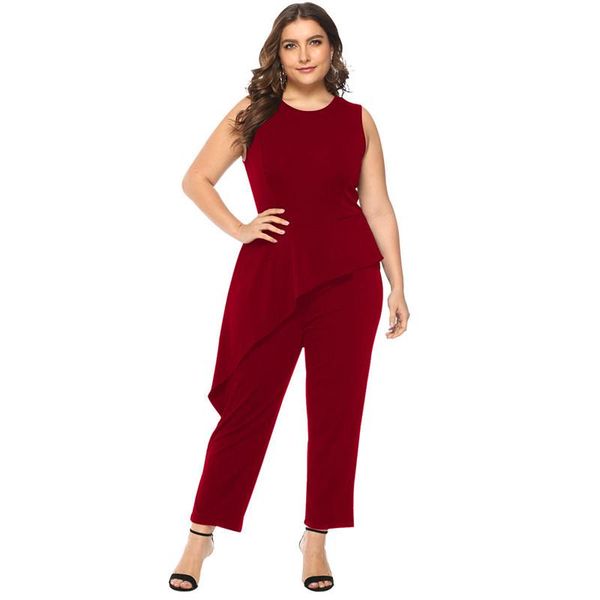 

ruffle jumpsuit women solid sleeveless skinny jumpsuits rompers 4xl plus size playsuits fat mm elegant one piece pants overalls, Black;white