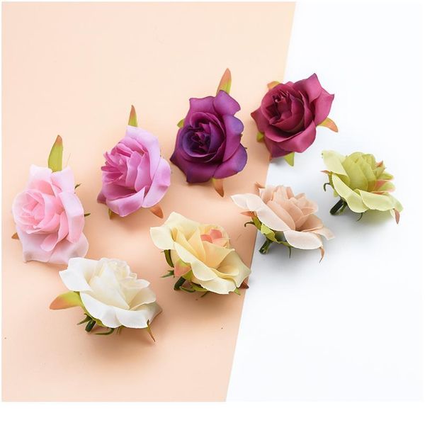 

10pcs 6cm silk roses decorative flowers wedding home decoration accessories diy christmas wreath fake plants artificial qylbab