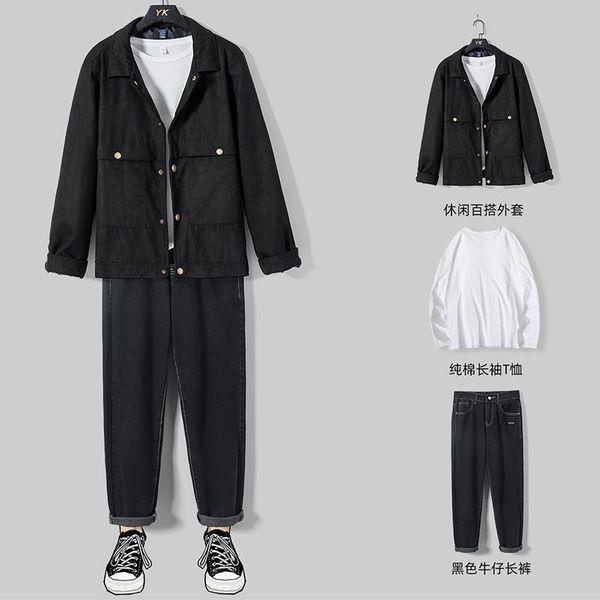 

korean style men sets casual loose harajuku cardigan long sleeve winter plus size men sets chandal hombre men's clothing db60tz, Gray