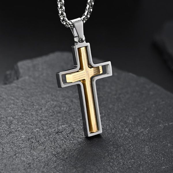 

pendant necklaces design hip hop christian cross rotatable bible long box chain amulet stainless steel male mens jewellery, Silver