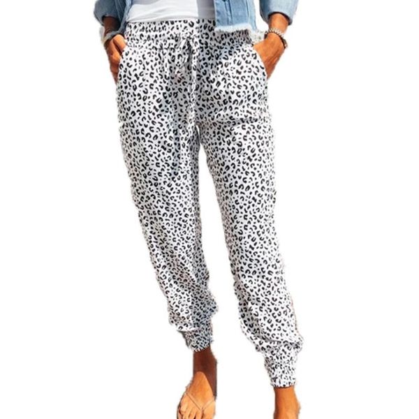 

vicabo fashion leopard printed pant women casual lace up elastic mid waist running jogging trousers full length pencil pants, Black;white