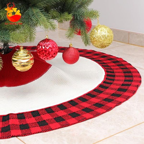 

christmas decorations knitted red black checkered tree skirt acrylic high-end apron