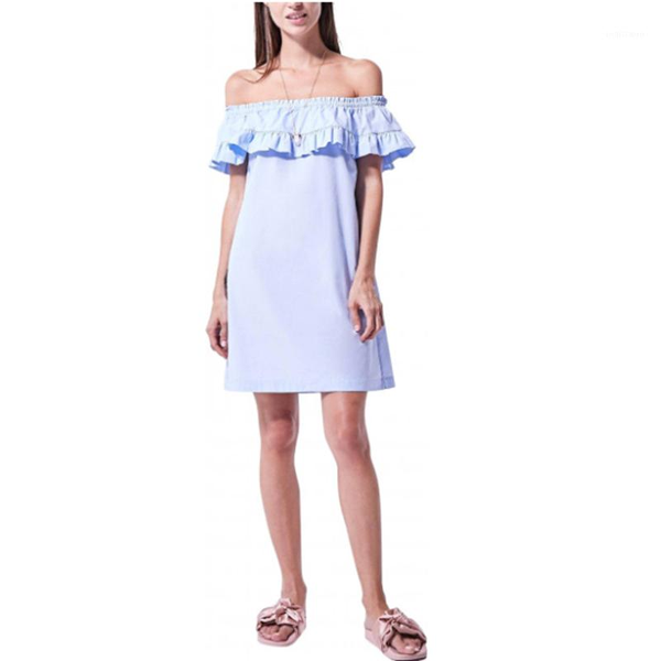 

casual dresses women summer dress slash neck ruffled off-shoulder mini solid color hedging loose 2021 fashion, Black;gray