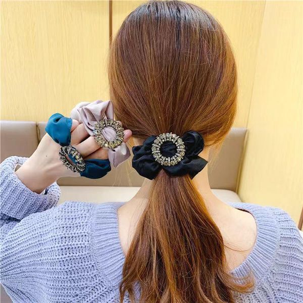 

hair accessories autumn and winter heavy industry model temperament satin alloy czech rhinestone meatball head large intestine ring