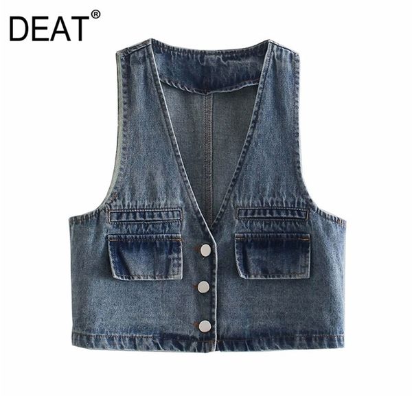 

[deat] coat women fashion spring single-breasted v-neck solid color loose street style denim vest 13d072 210527, Black;white