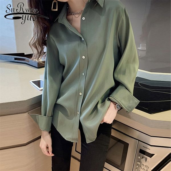 

2021 new women shirts and blouses long sleeve lapel chiffon blouse fashion solid office style ladies blusas mujer 7311 50 210225, White