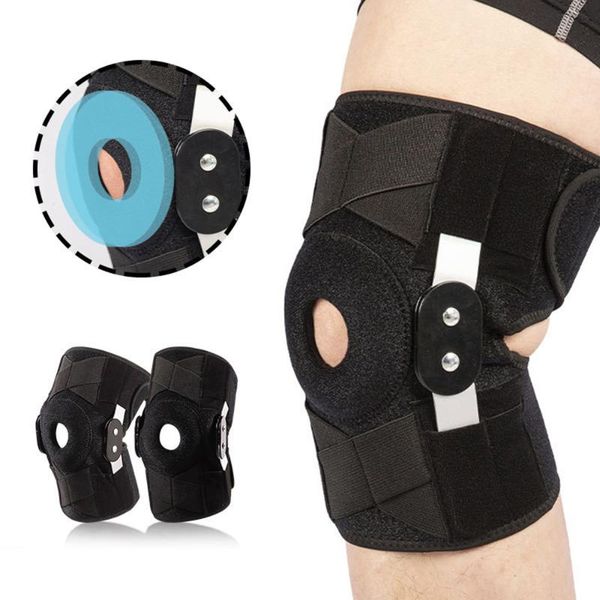 

elbow & knee pads sport brace adjustable band protective bandage support with side metal stabilizer, Black;gray
