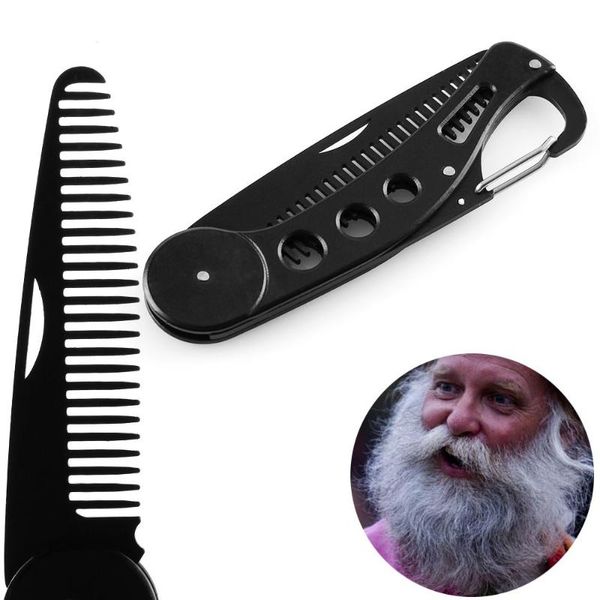 

hair brushes gentleman stainless steel anti static practical foldable beard comb hairdressing styling mustaches brush, Silver