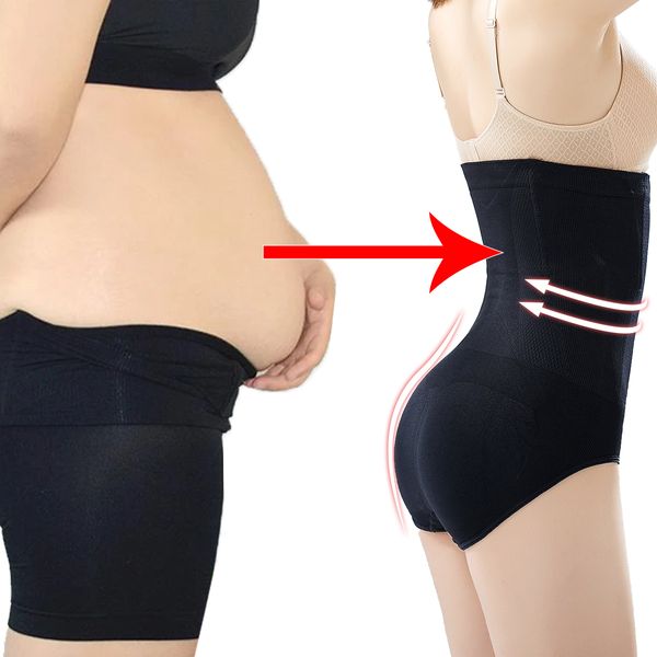 

2 Pcs Seamless Women High Waist Trainer Body Shaper Underwear Butt Lifter Slimming Fat Burning Lady Body Shapewear, Black