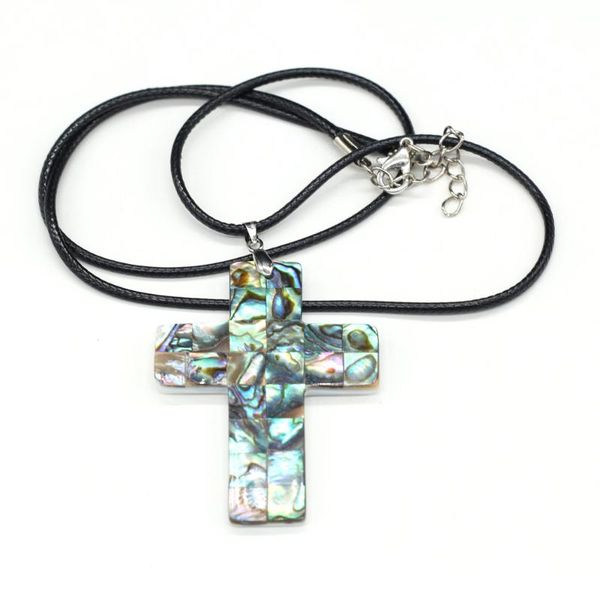 

pendant necklaces natural shell necklace exquisite cross abalone white black charms wax thread for women jewelry, Silver