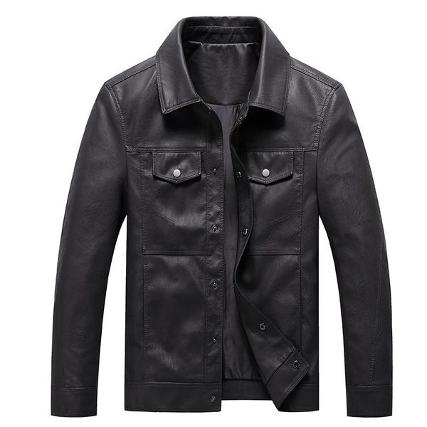 

men's fur & faux mantlconx leather jacket men 2021 spring autumn pu coats vintage multi-pocket coat brand, Black