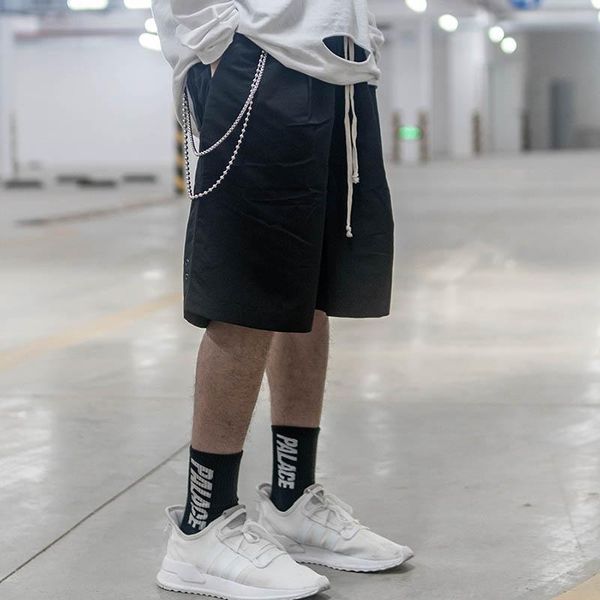 

men's shorts high street chain pockets ro suit mens straight black gray oversize casual track hip hop loose knee length pants, White;black