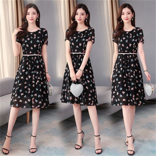 

black shirt with floral printing boho dresses ladies summer bands of women korean dressed in evening dress fkan, Black;gray