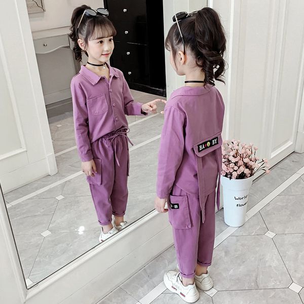 

2021 new miss spring children clothes four colours shirt + trousers load 2 pg teenage ensemble school girls sleeves complete xosk, White