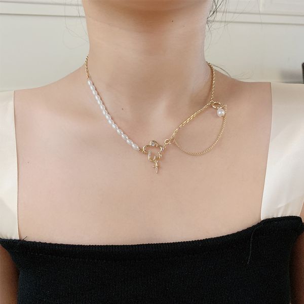 

70% off luxury jewelry version dongdamen 2021 new fresh water pearl hollow flower star necklace elegant temperament clavicle neck chain, Silver