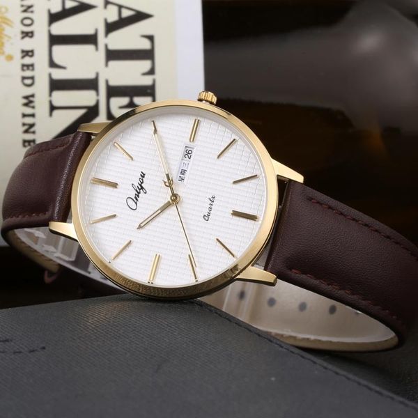 

wristwatches men and women watch ultra-thin casual fashion double calendar men's quartz waterproof with leather watchbelt, Slivery;brown