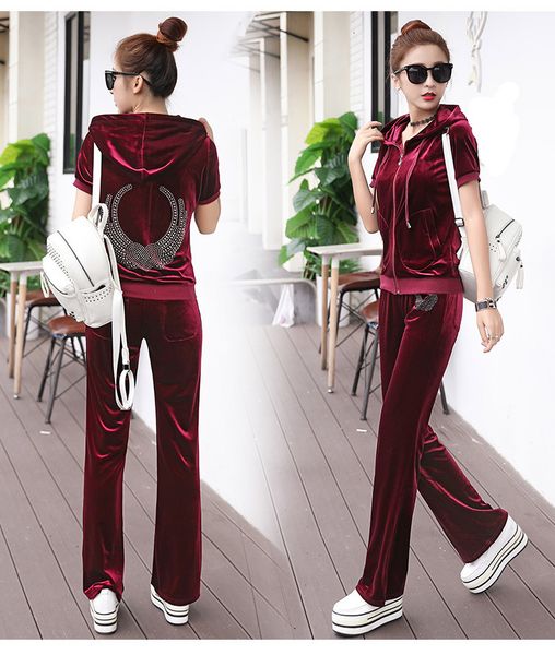 

the fashion design spring/fall brand gold flukes dust packages velours package women training suit and broek rose 3xl, Gray