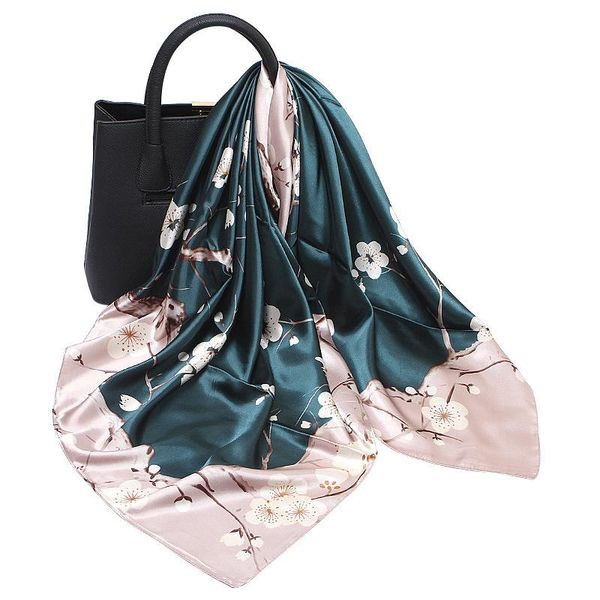 

scarves 2021 silk satin small square scarf women simple printing spring and autumn neckerchief 90cm, Blue;gray