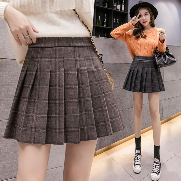 

2021 new women's autumn and winter harajuku thickened woolen plaid retro skirt female cute japanese kawaii skirts women plus size fdf8, Black