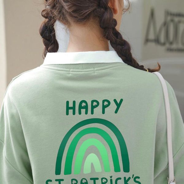 

autumn sweatshirt harajuku fashion womens happy st. patrick's day printing cute turn-down collar long sleeve graphic hoodies, Black