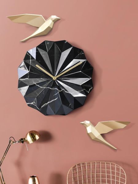 

wall clocks [vip] nordic marbling geometric hanging clock ins net red home decoration mute living room butterfly bird wall-decor