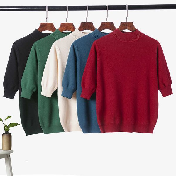 

women's t-shirt knitted shirts women summer solid o neck sleeve female loose casual pullover slim fit ladies tees 7gun, White