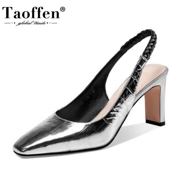 

sandals taoffen high heel shoes women genuine leather thick party ladies footwear size 33-39, Black