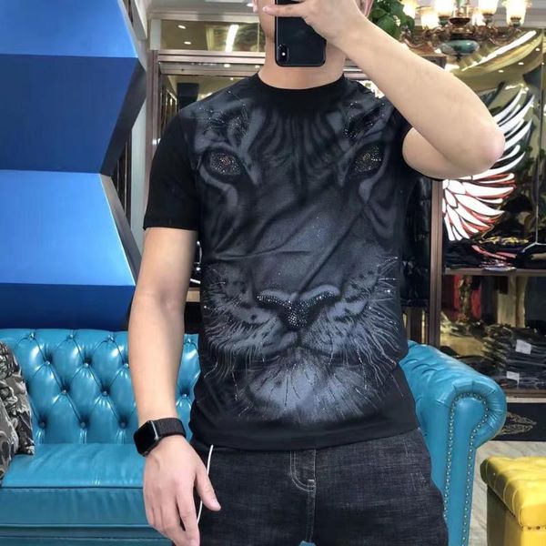 

men's t-shirts summer tiger short sleeve drilling t-shirt, White;black