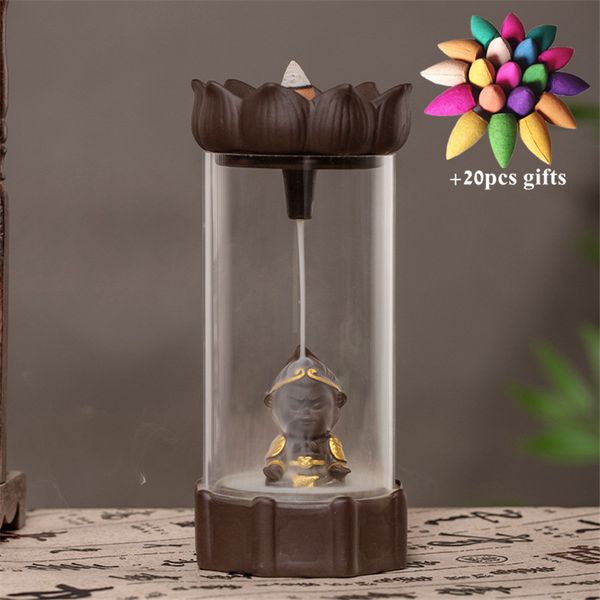 

home decor monkey king windproof backflow incense burner feng shui mascot waterfall censer with acrylic cover + 20pcs cones