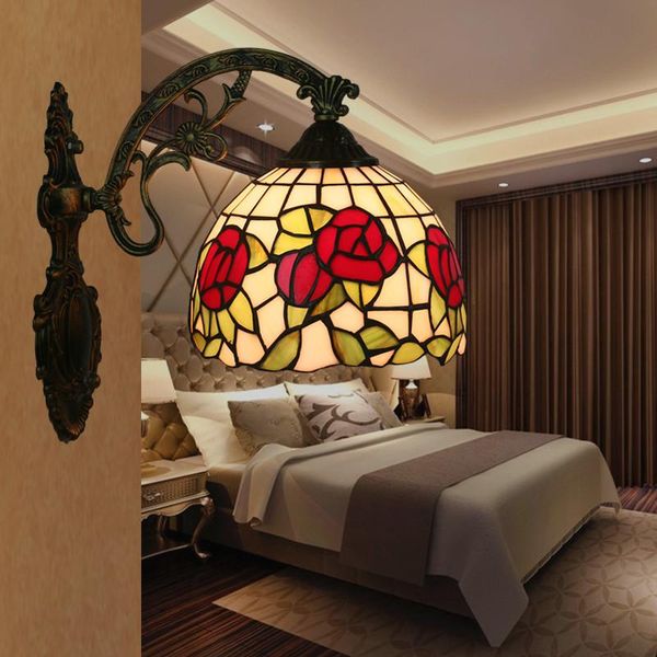 

wall lamp stained glass wandlamp bedroom bedside light american vintage mirror living room balcony aisle stairs lamparas de pared