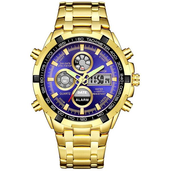 

wristwatches sport watches men gold multifunction alarm chronograph wristwatch waterproof military led digital quartz clock relogio masculin, Slivery;brown